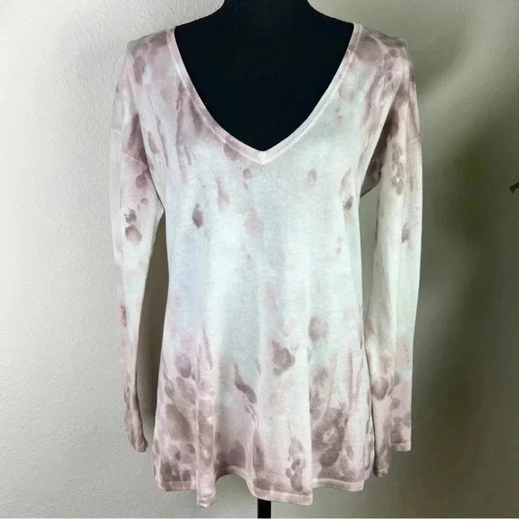 J. Jill V-Neck Deep Mauve Pale Pink Paint Splatter Long Sleeve Sweater Small - Picture 9 of 13